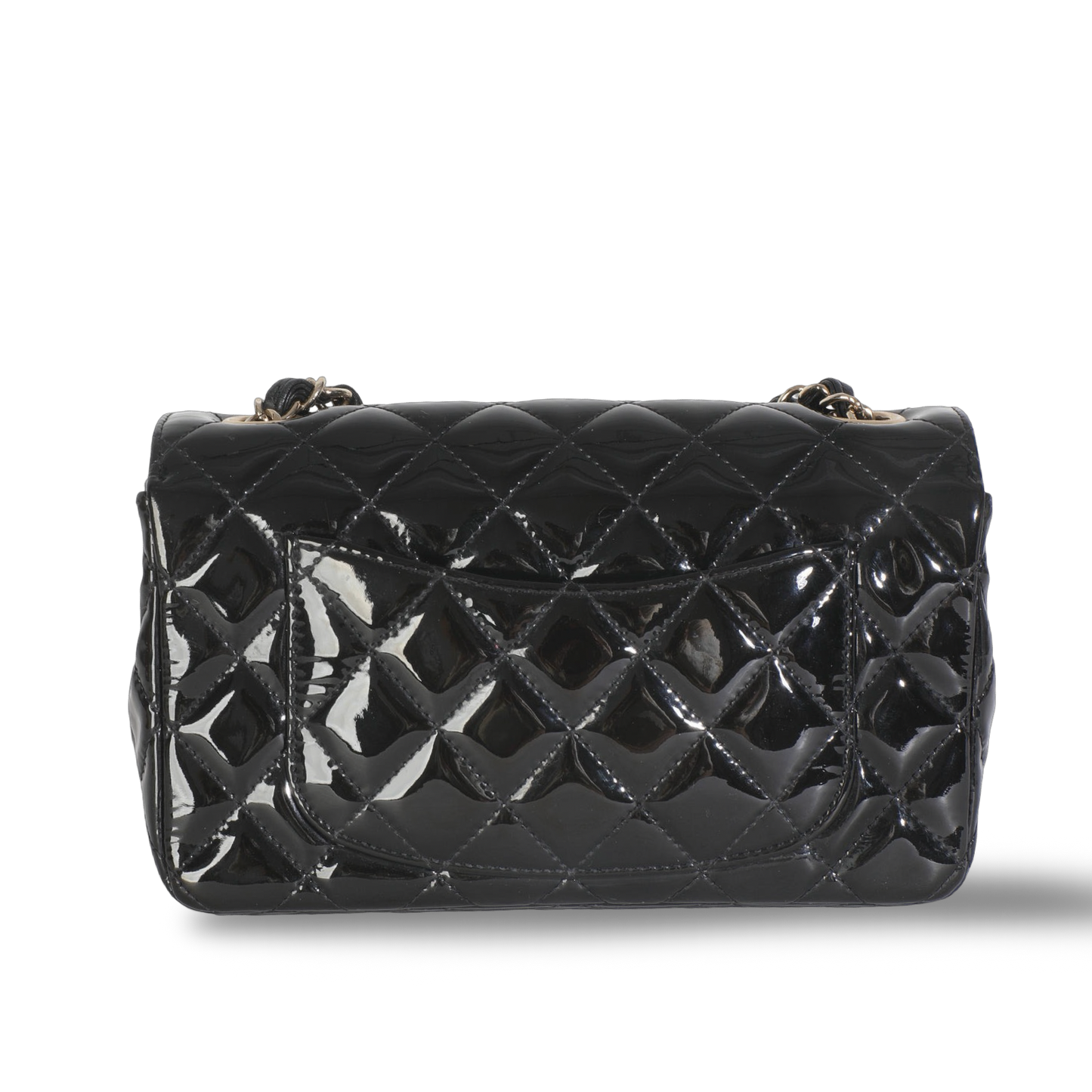 Chanel Quilted Patent Mini Rectangular Single Flap Bag - GHW / Black