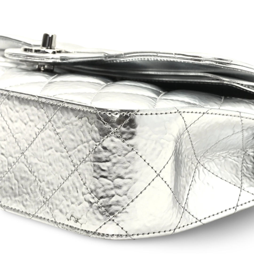 Chanel Quilted Hammered Metallic Calfskin Quilted Small Double Flap- SHW / Sliver