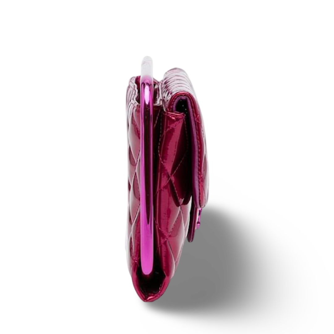 Chanel Quilted Patent Metallic Handle Clutch- PHW/ Pink