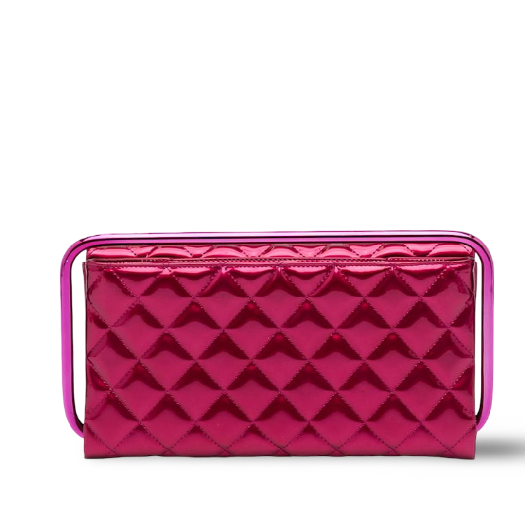 Chanel Quilted Patent Metallic Handle Clutch- PHW/ Pink