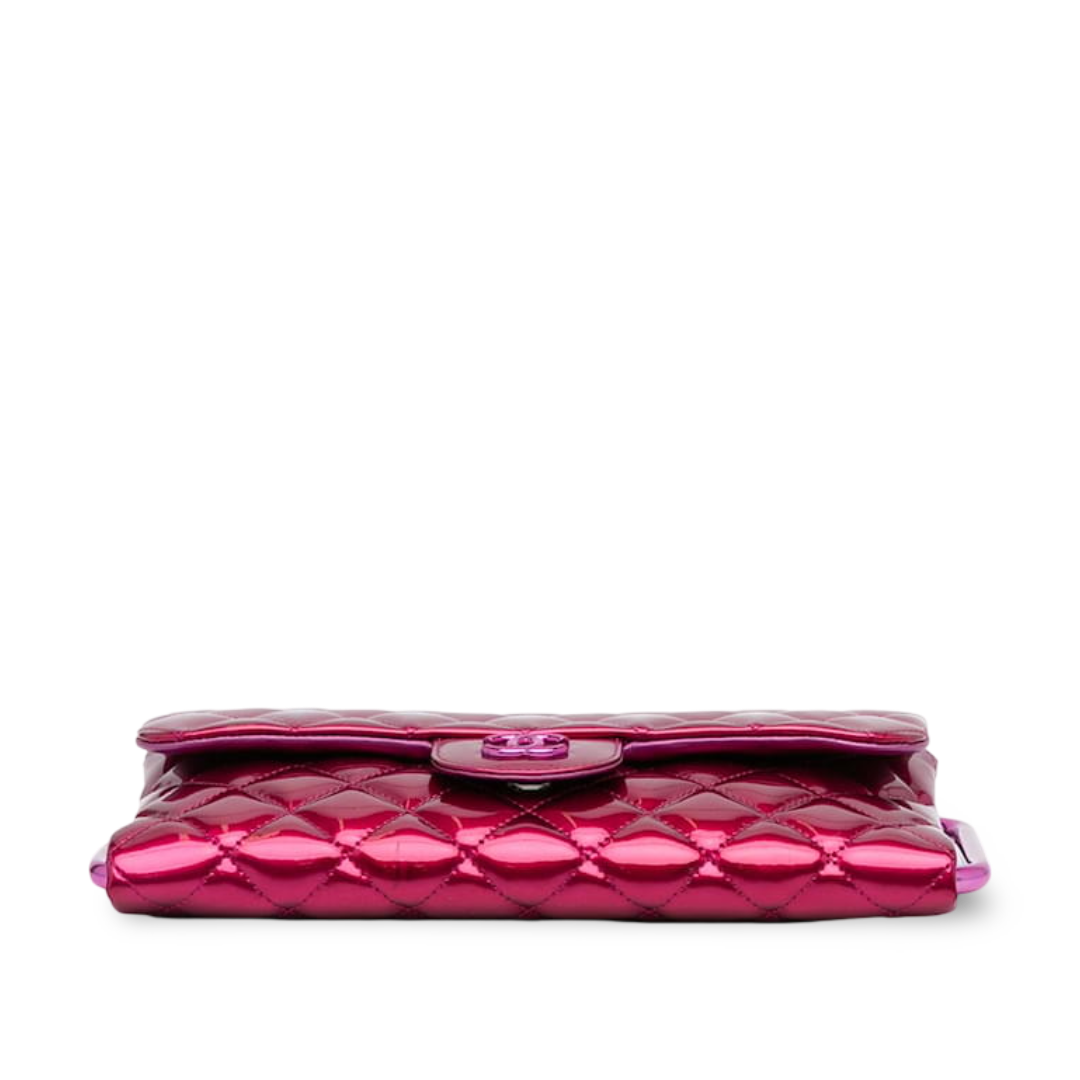 Chanel Quilted Patent Metallic Handle Clutch- PHW/ Pink