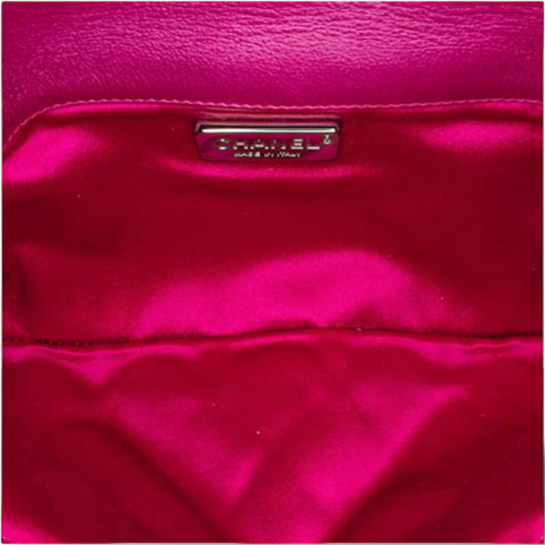 Chanel Quilted Patent Metallic Handle Clutch- PHW/ Pink