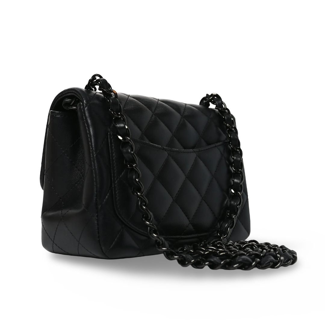 Chanel Quilted Lambskin So Black Mini Square Single Flap - BHW / Black