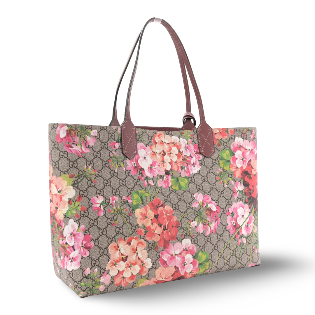 Gucci GG Supreme Monogram Blooms Medium Tote - Brown