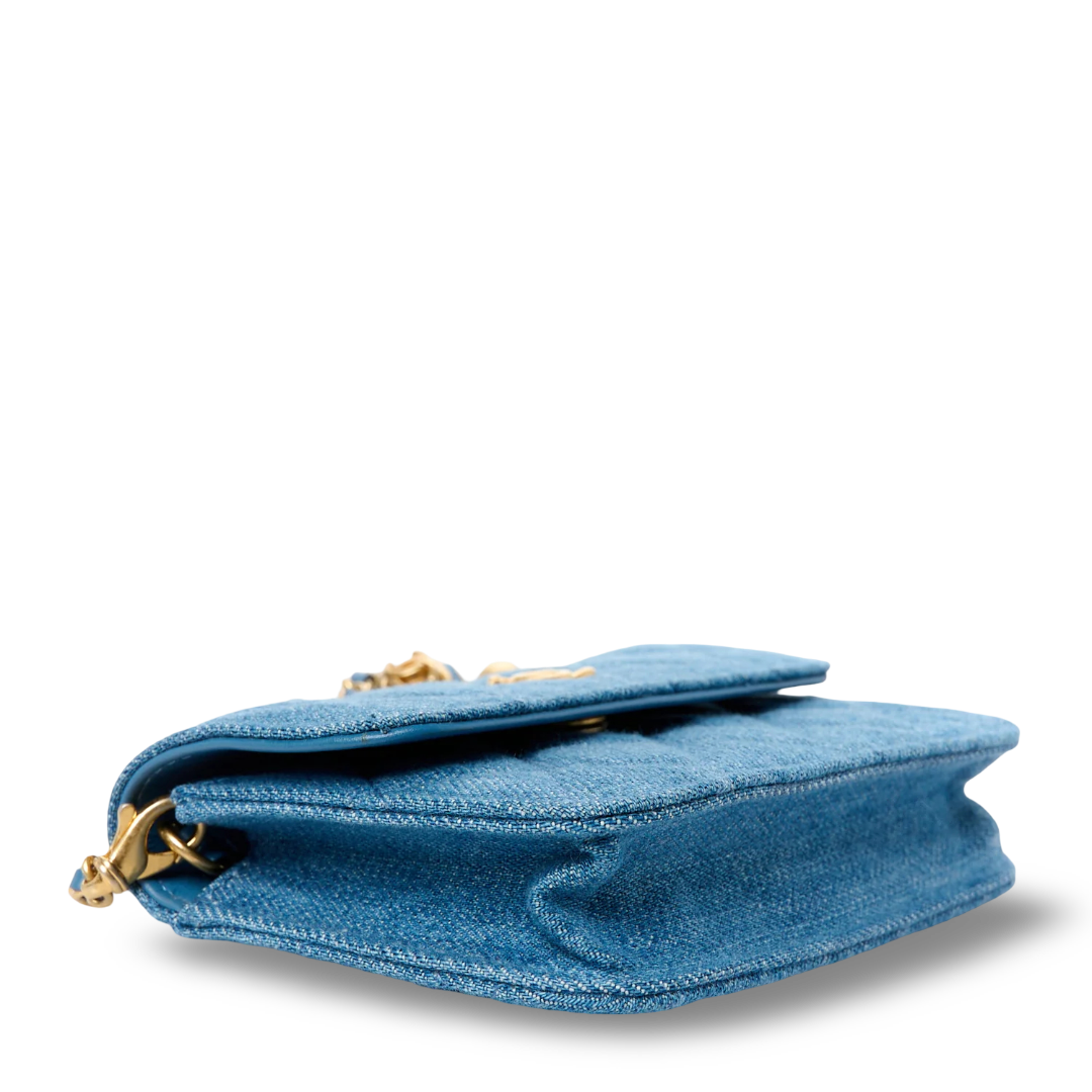 Chanel Quilted Denim CC Pearl Crush Clutch With Chain- GHW/ Blue