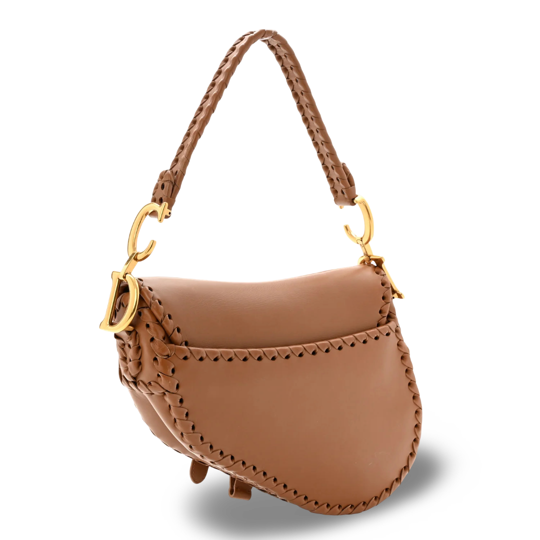 Dior Calfskin Whipstitch Saddle Bag - GHW/ Brown