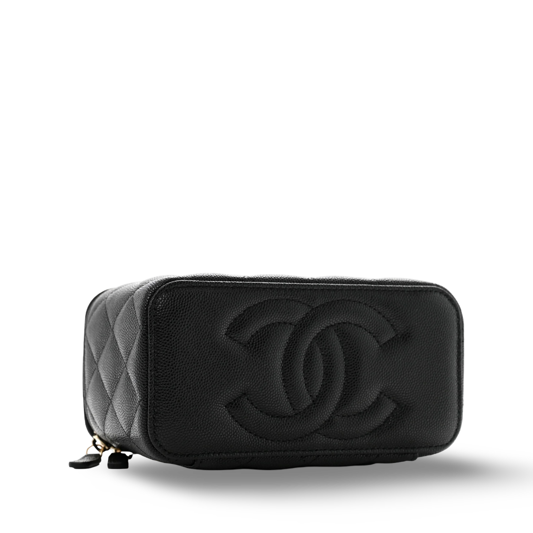 Chanel Quilted Caviar Small Vanity Case - GHW/ Black