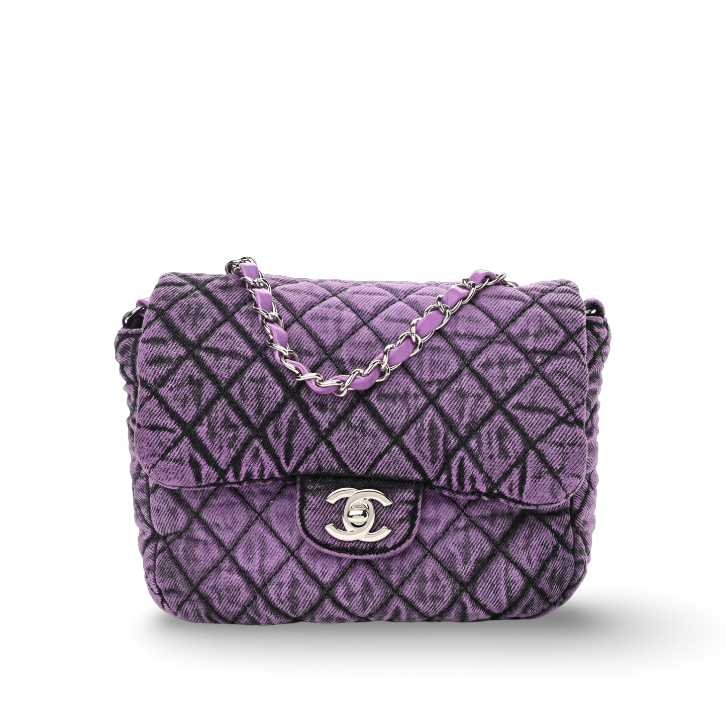 Chanel Quilted Denim Square Bag - Sliver / Purple