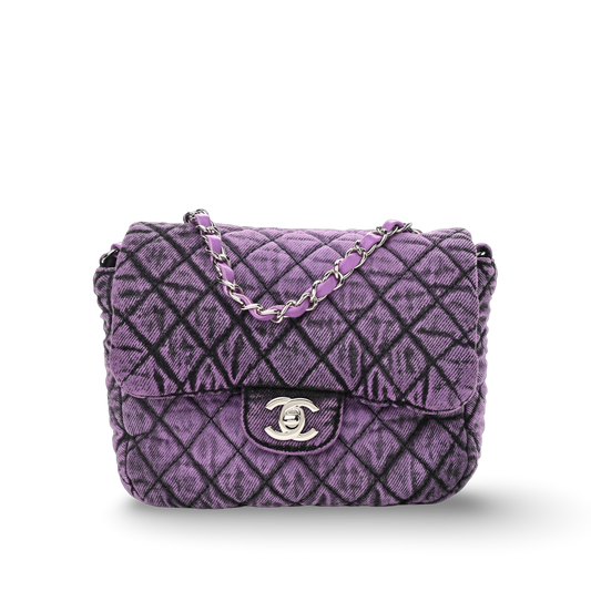 Chanel Quilted Denim Square Bag - Sliver / Purple