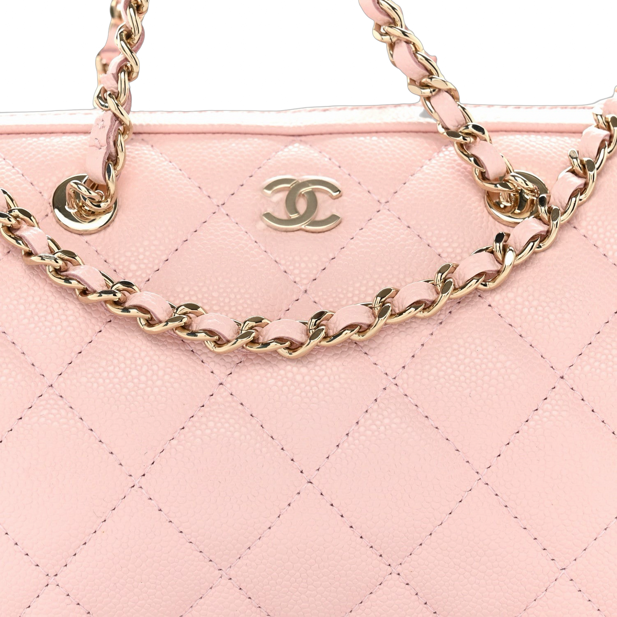 Chanel Quilted Caviar Barrel Clutch With Chain -SHE/Light Pink