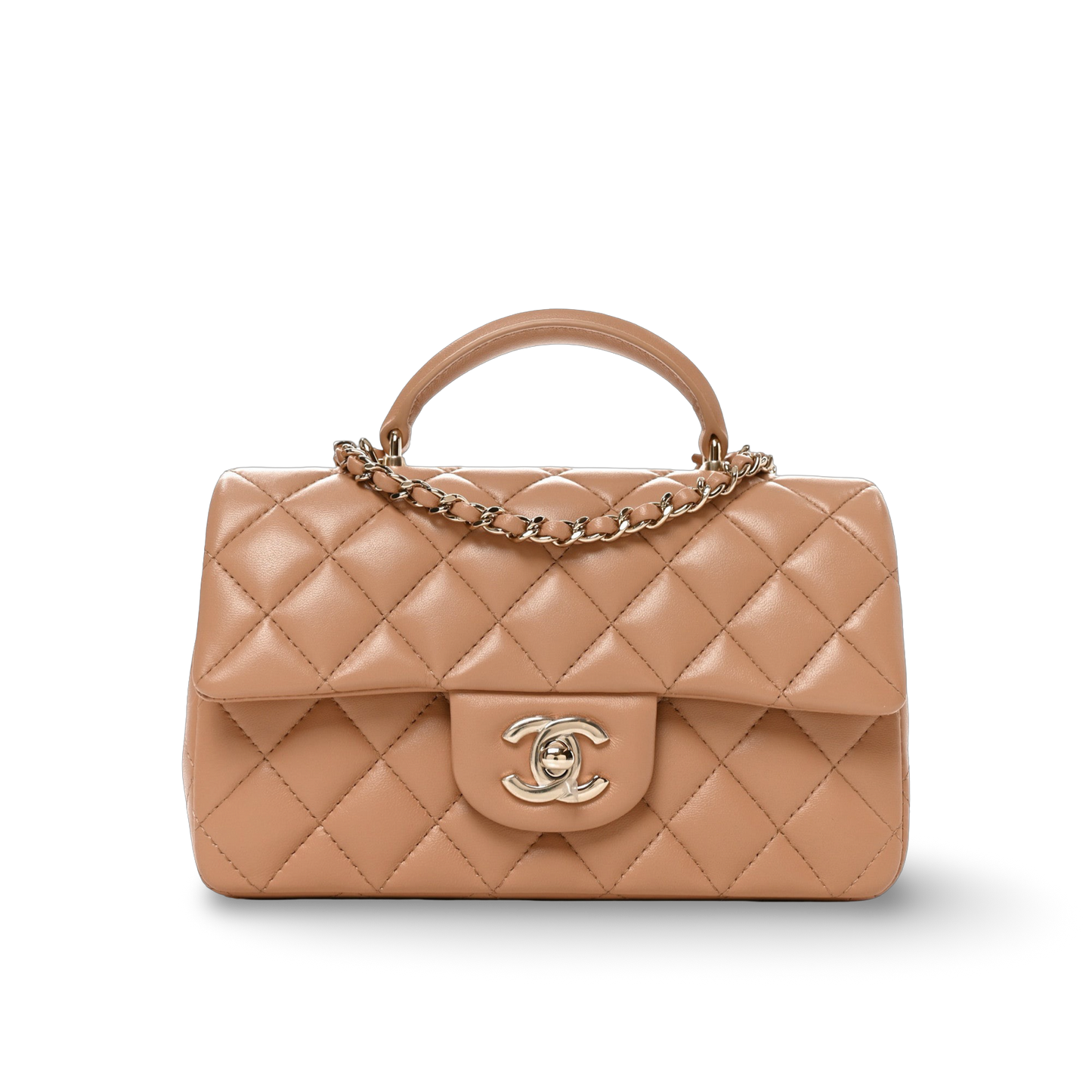 Chanel 25A Quilted Lambskin Rectangular Mini Top Handle Flap - GHW / Beige