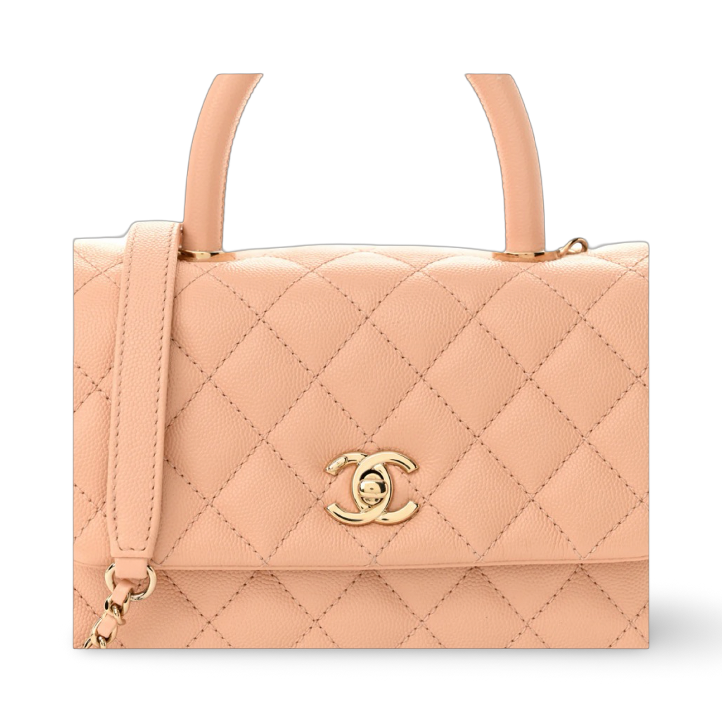 Chanel Quilted Caviar Mini Coco Handle Bag - GHW / Light Beige