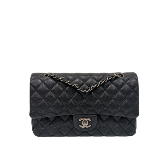 Chanel Quitled Metallic Caviar Medium Double Flap - SHW/ Black