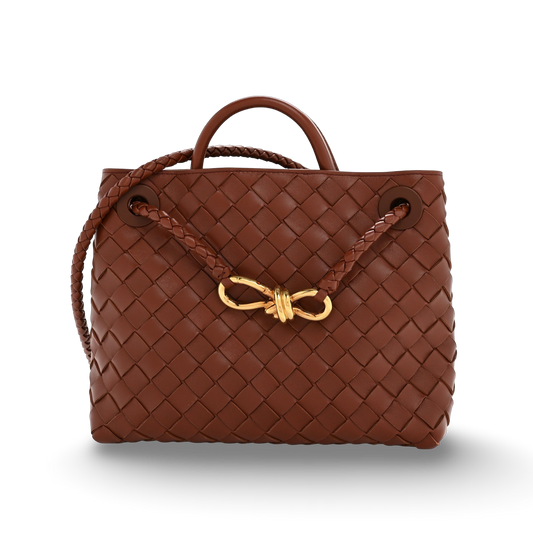 Bottega Veneta Nappa Intrecciato Small Andiamo Shoulder Bag- GHW / Brown