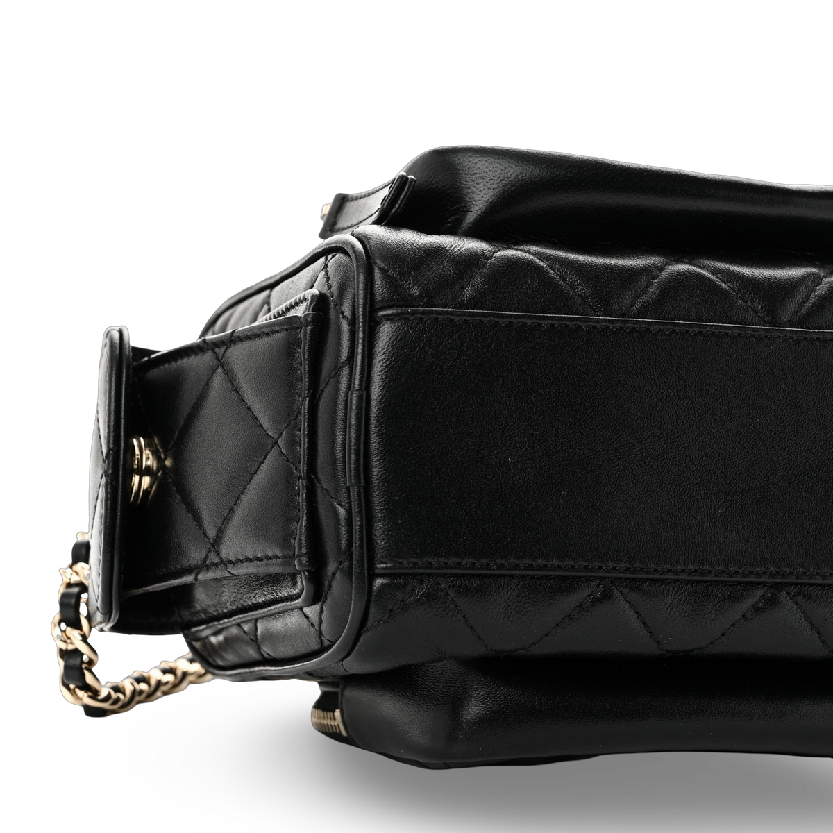 Chanel Quilted Shiny Lambskin Quilted Small Preppy Pocket Camera Case -SHW/ Black