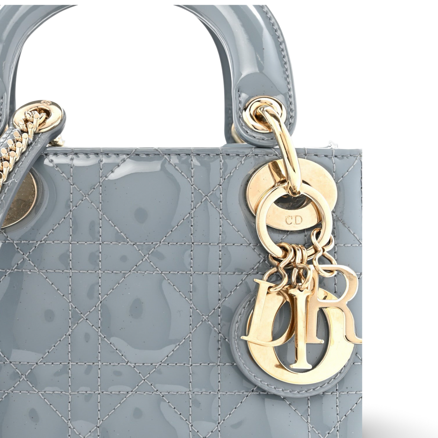 Dior Cannage Patent Mini Lady Bag - GHW / Gray