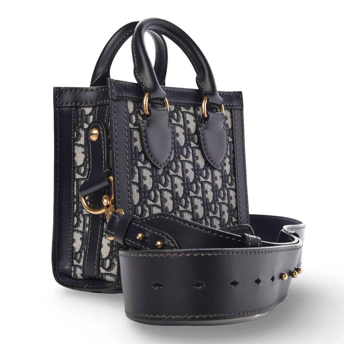 Dior Cavas Oblique Mini Tote Bag  - GHW/ Navy