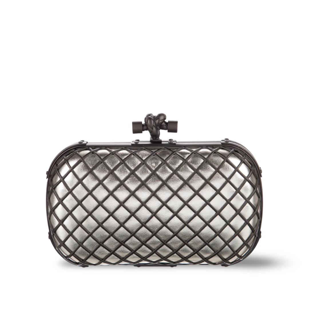 Bottega Veneta Metallic Cage Knot Clutch - PHW / Sliver