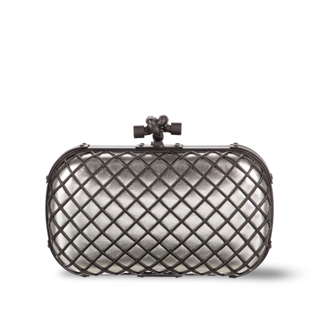 Bottega Veneta Metallic Cage Knot Clutch - PHW / Sliver