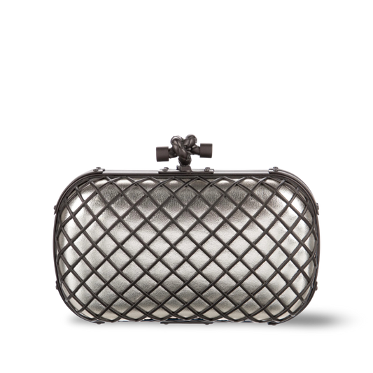 Bottega Veneta Metallic Cage Knot Clutch - PHW / Sliver