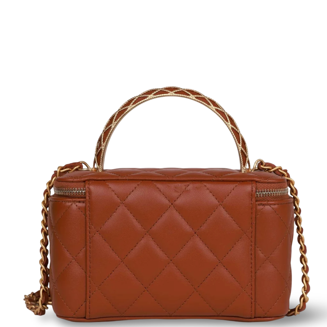 Chanel Quilted Lambskin Small Tophandle Vanity on Chain - GHW/ Brown