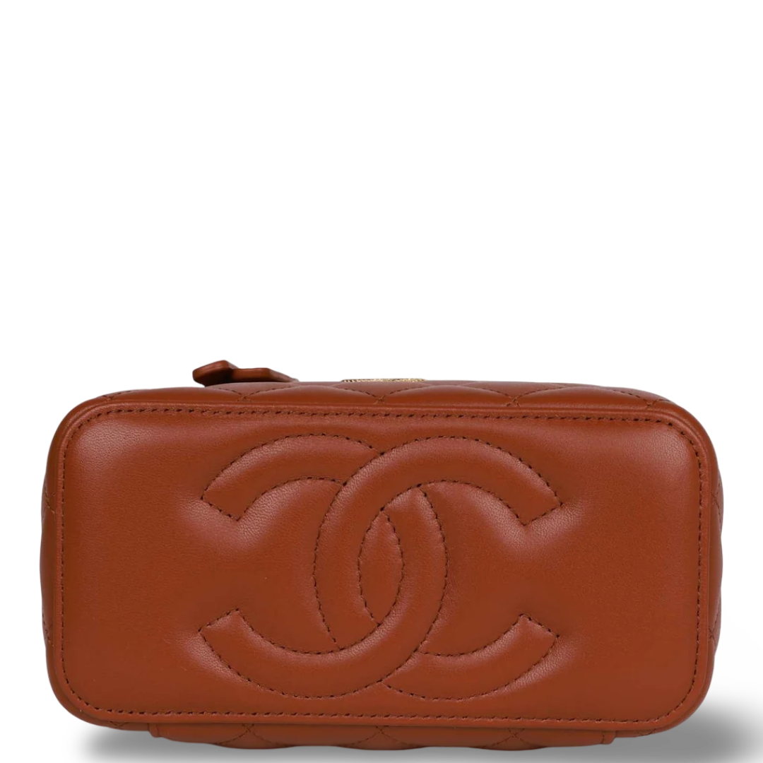 Chanel Quilted Lambskin Small Tophandle Vanity on Chain - GHW/ Brown