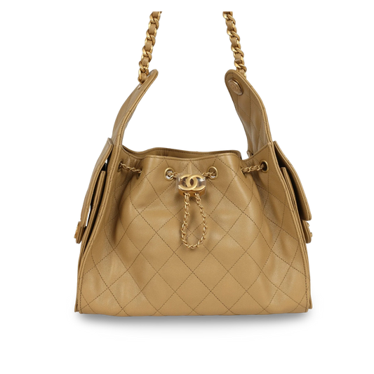 Chanel Quilted Caviar Small 25 Bag - GHW / Beige