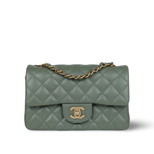 Chanel 18C Quilted Caviar Rectangular Mini Sing Flap - GHW / Olive Green