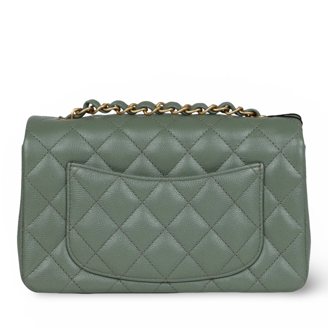 Chanel 18C Quilted Caviar Rectangular Mini Sing Flap - GHW / Olive Green