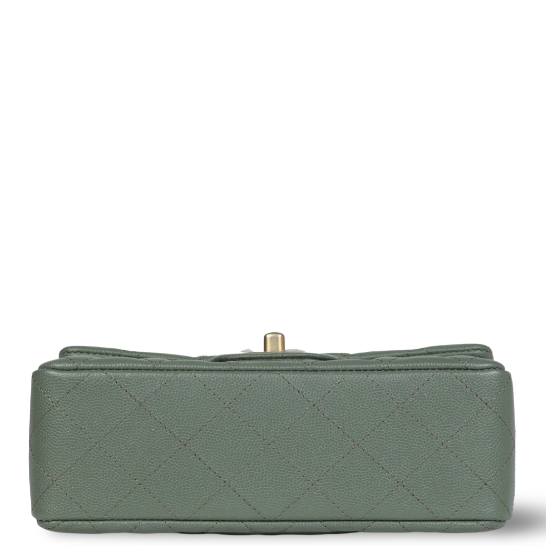 Chanel 18C Quilted Caviar Rectangular Mini Sing Flap - GHW / Olive Green