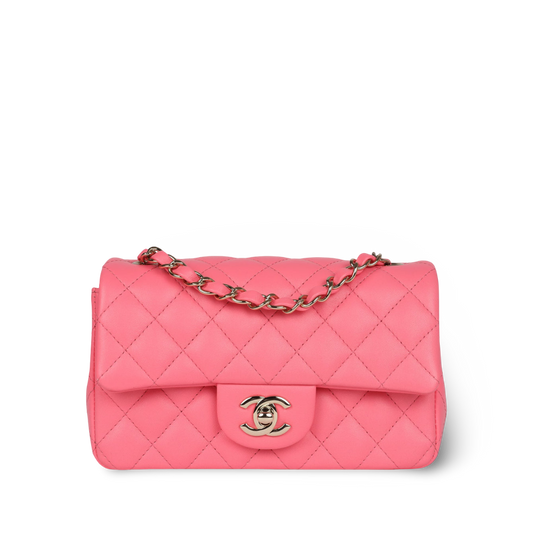 Chanel Quilted Lambskin Rectangular Mini Single Flap - SHW / Pink