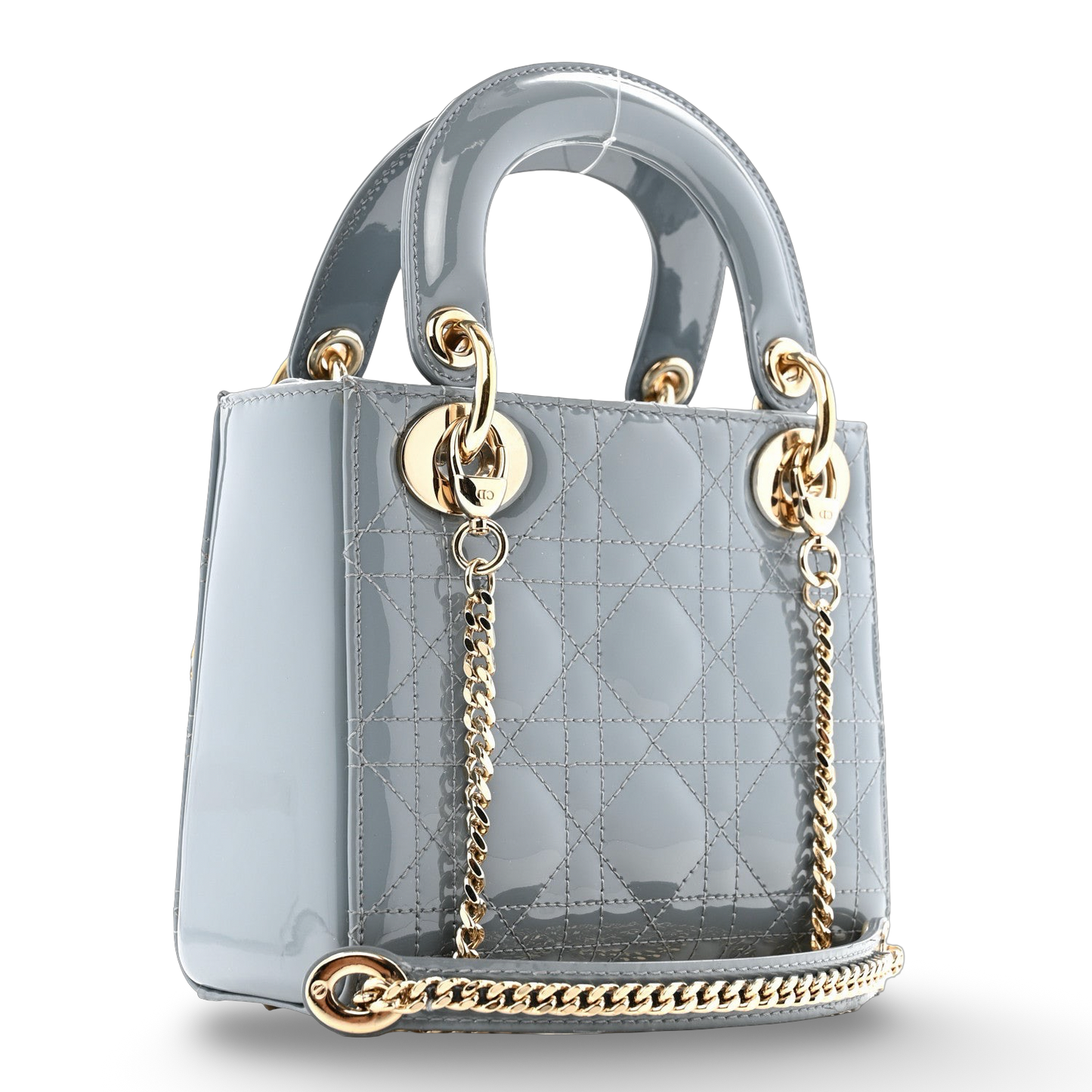 Dior Cannage Patent Mini Lady Bag - GHW / Gray