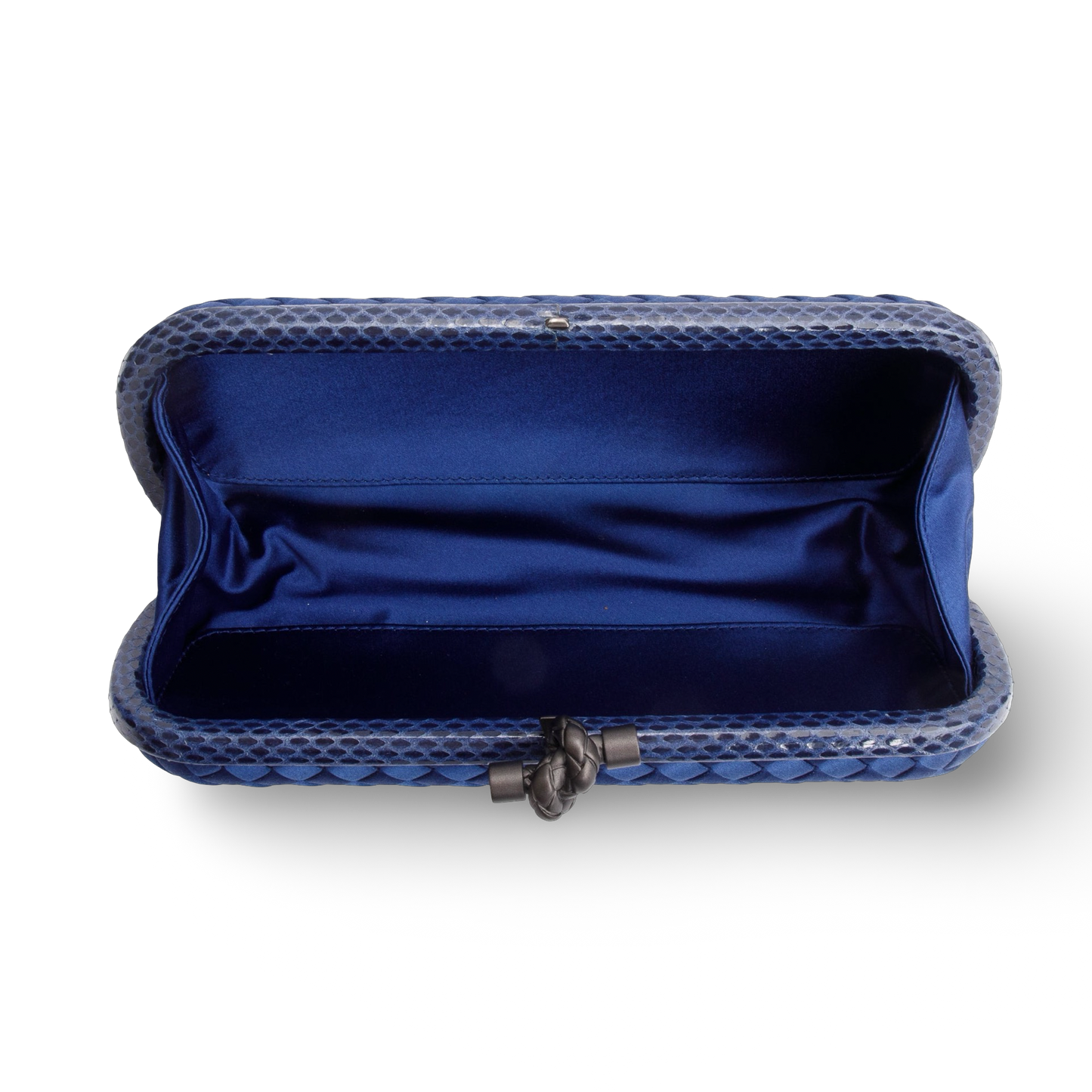 Bottega Veneta Satin Ayers Intreccio Impero Stretch Knot Clutch - Royal Blue