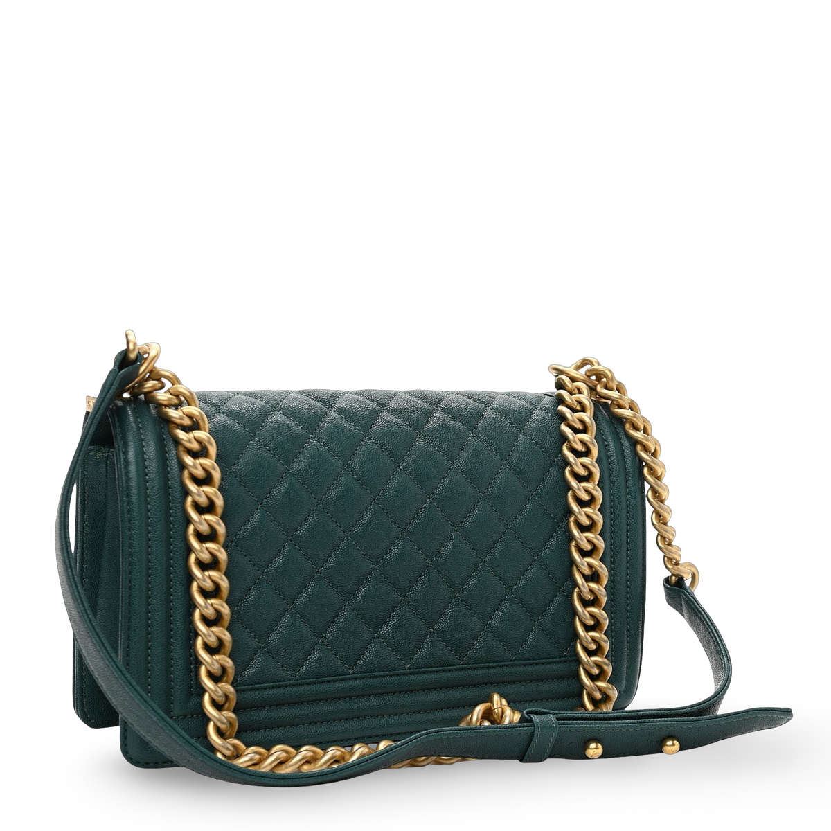 Chanel Quilted Caviar Old Medium Boy Bag - GHW/ Green