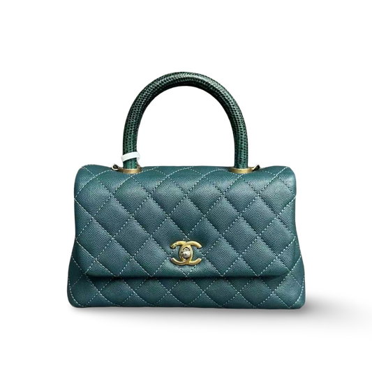 Chanel Quilted Caviar Small Cocohandle Bag- GHW/ Green Blue
