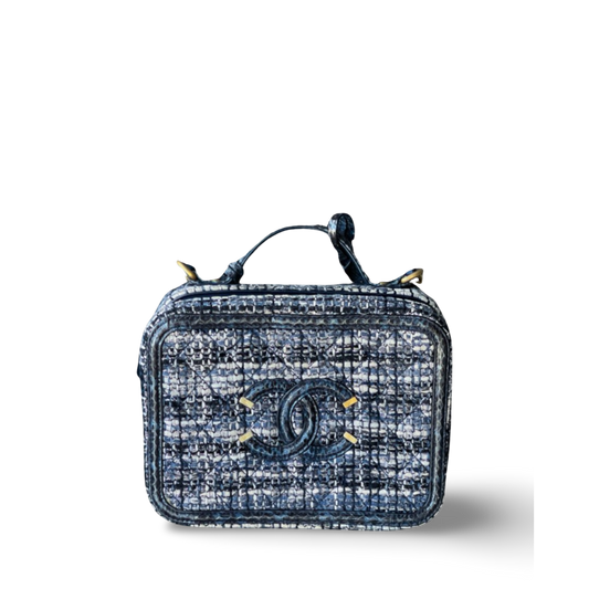 Chanel Snakeskin Medium Filigree Navy Vanity Case