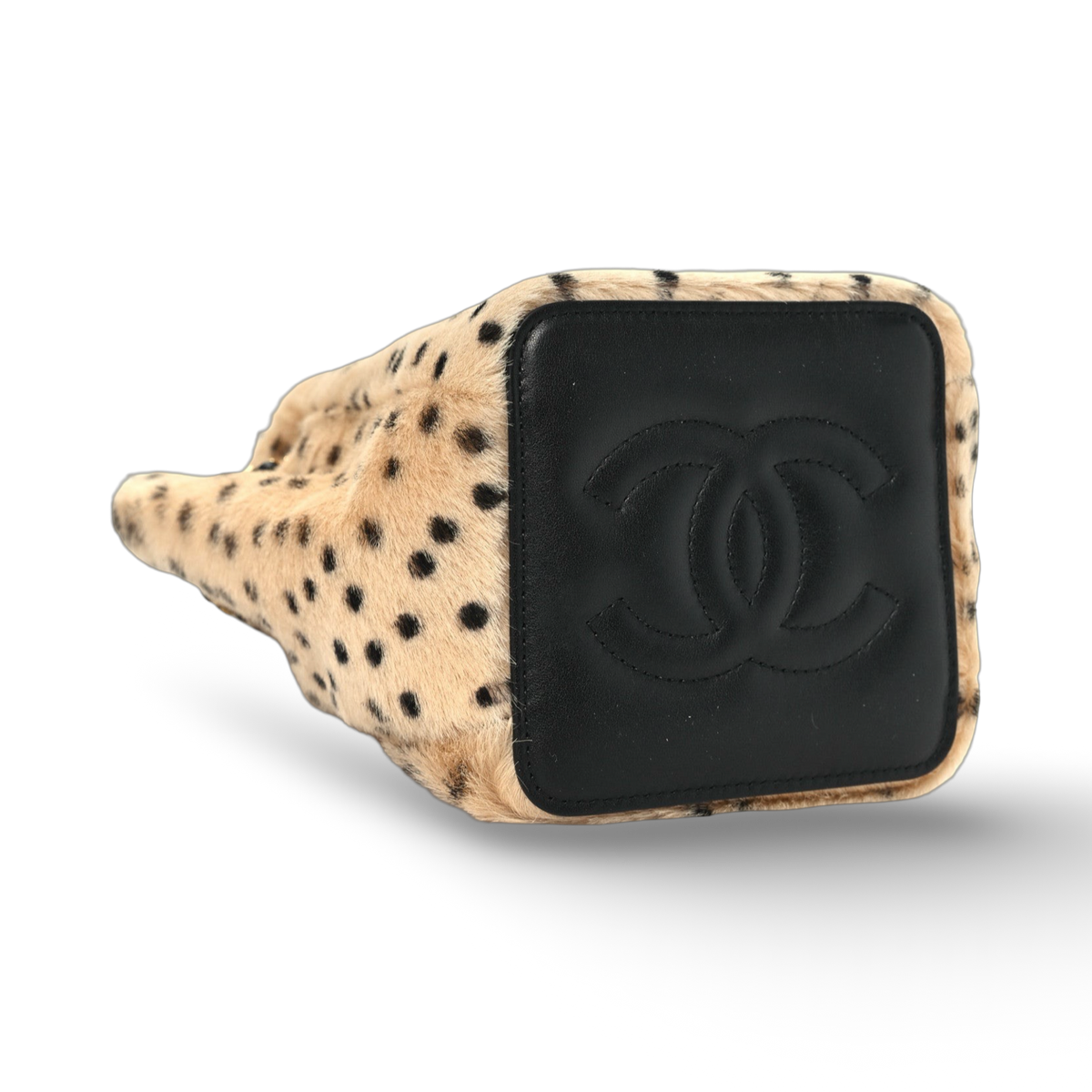 Chanel Quilted Pony Hair Cheetah Printed CC Chain Bucket Bag -GHW/Light Beige Black