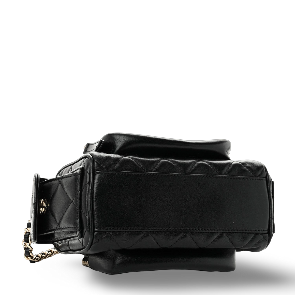 Chanel Quilted Shiny Lambskin Quilted Small Preppy Pocket Camera Case -SHW/ Black