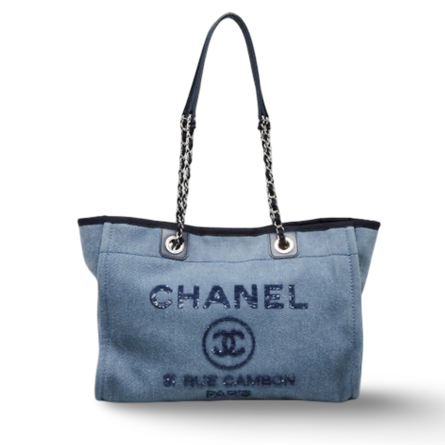Chanel Quilted Denim Medium Deauville Tote - SHW/ Blue
