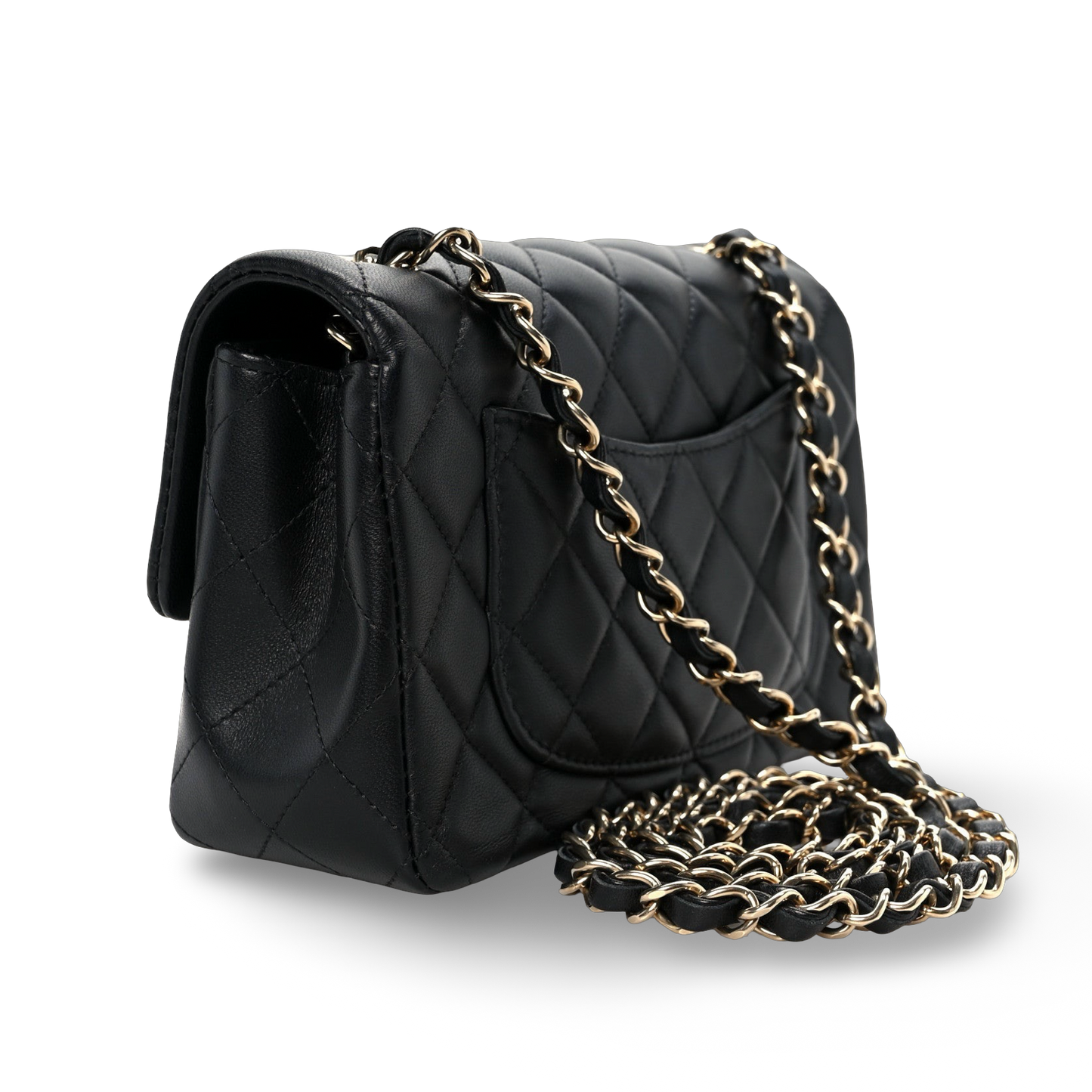 Chanel Quilted Lambskin Mini Rectangular Single Flap Bag - GHW / Black