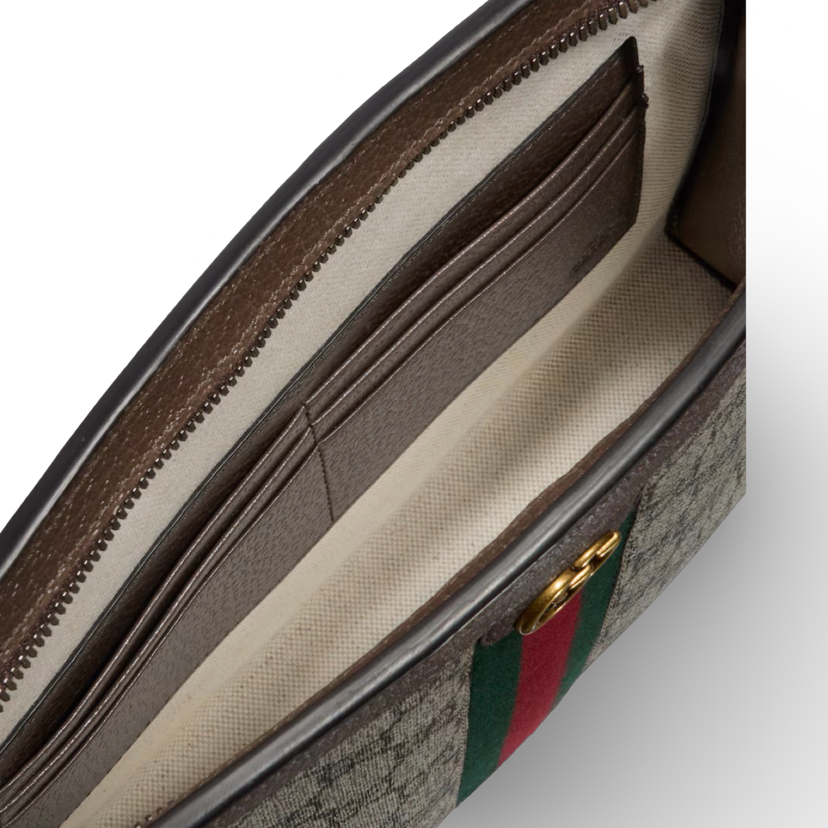Gucci Canvas Ophidia Medium Clutch- GHW / Brown