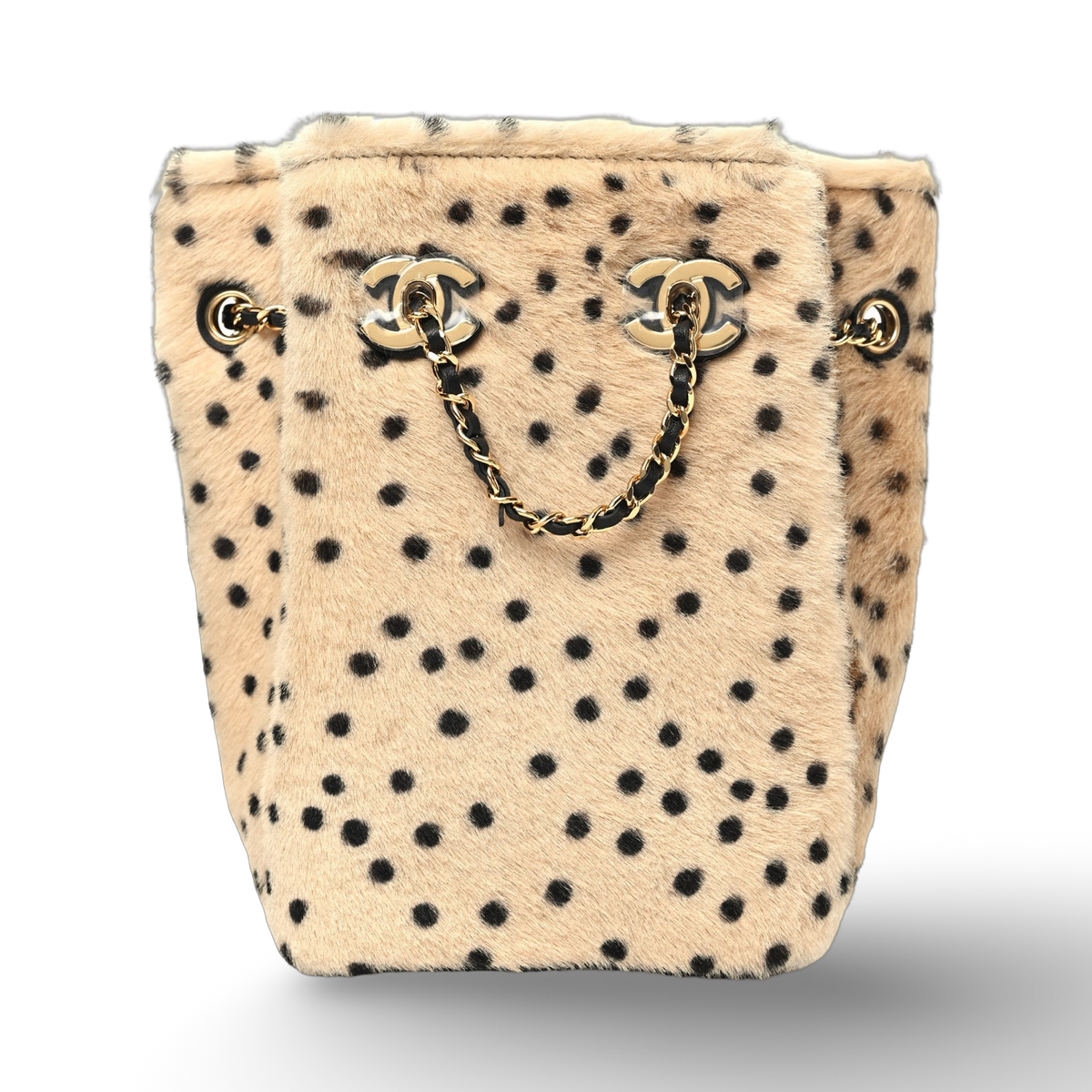 Chanel Quilted Pony Hair Cheetah Printed CC Chain Bucket Bag -GHW/Light Beige Black
