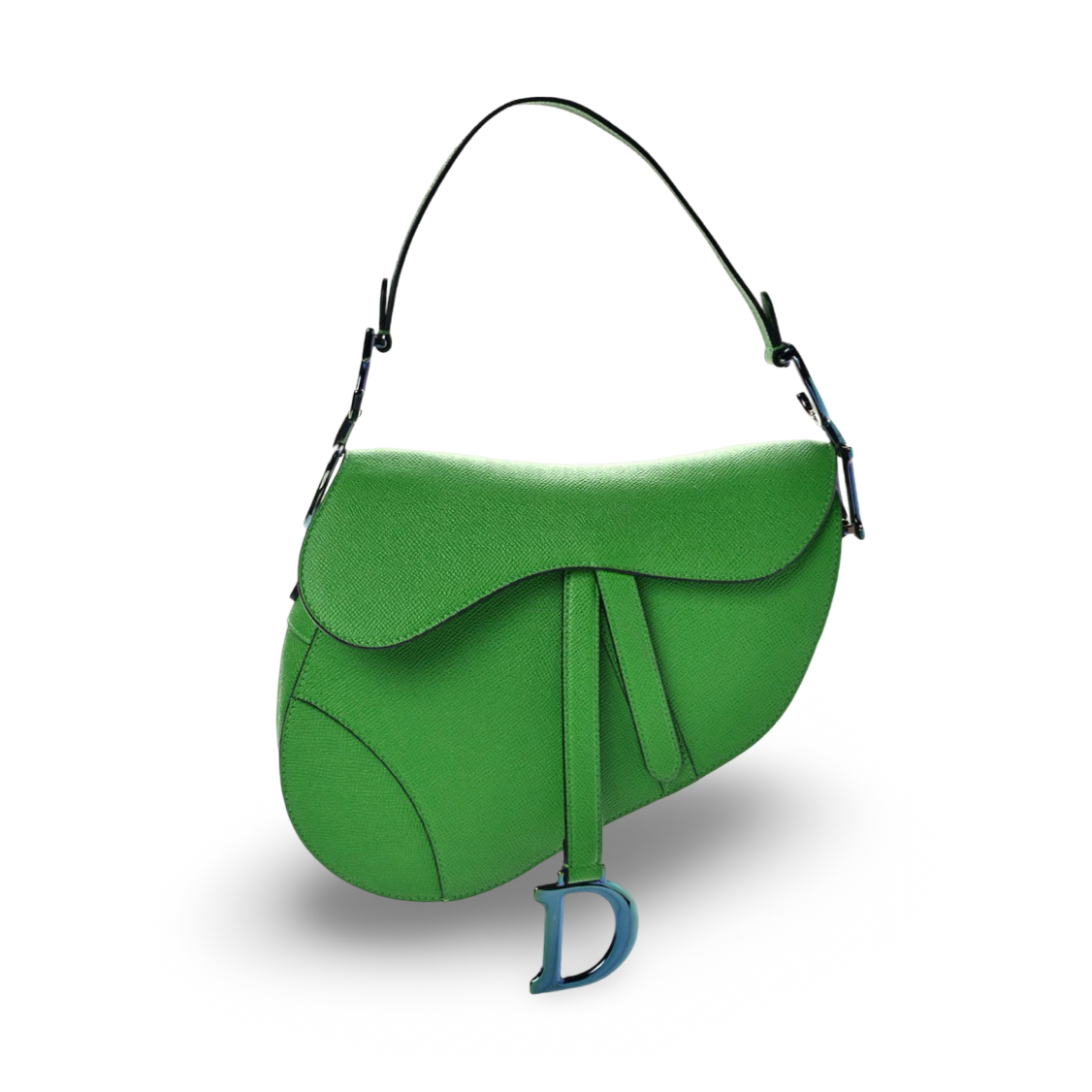 Dior Grained Calfskin Medium Saddle Bag - Metallic/ Green