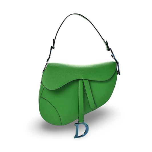 Dior Grained Calfskin Medium Saddle Bag - Metallic/ Green