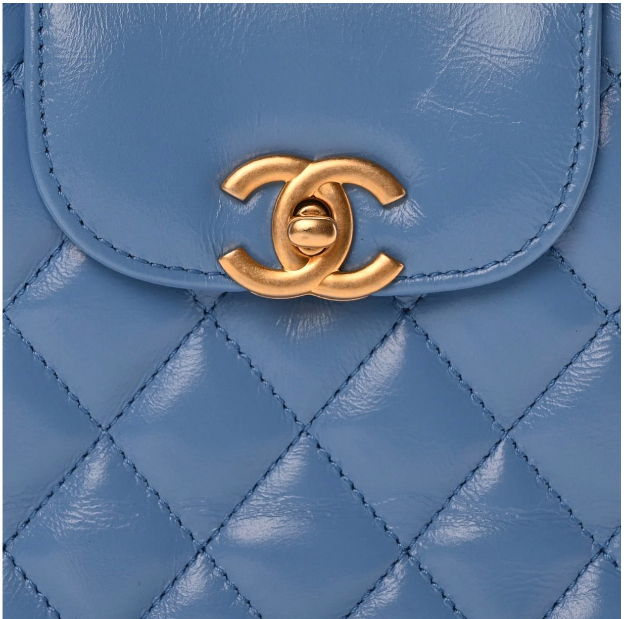 Chanel Quilted Shinny Lambskin Small Kelly Bag - GHW  / Blue