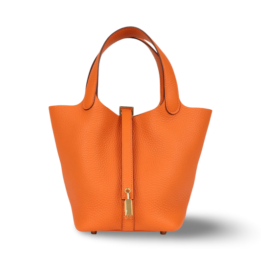 Hermès Taurillon Clemence Picotin Lock 18 PM - GHW /Organge