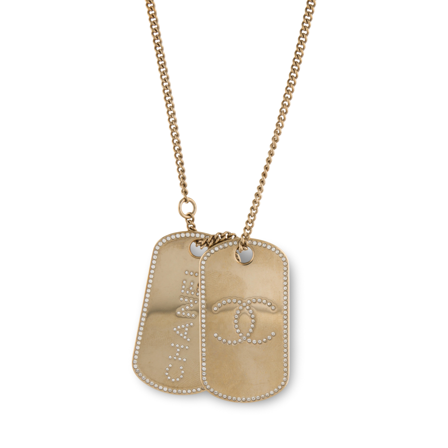 Chanel 2020 Strass Double Tag CC Pendant Necklace - GHW