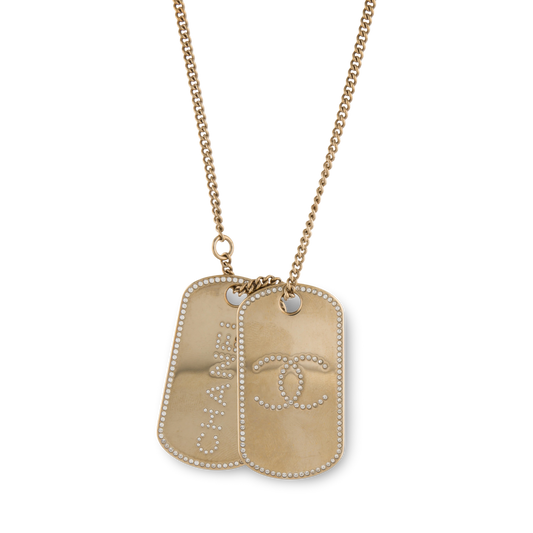 Chanel 2020 Strass Double Tag CC Pendant Necklace - GHW