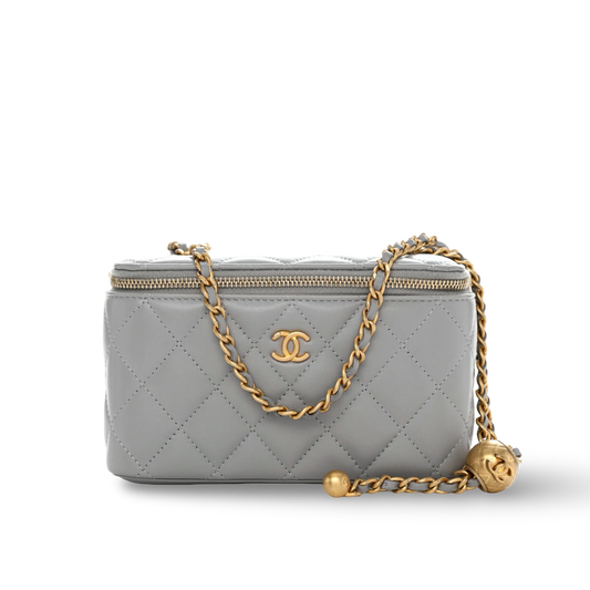 Chanel Quilted Lambskin Small Pearl Cursh Vanity Case - GHW / Light Gray