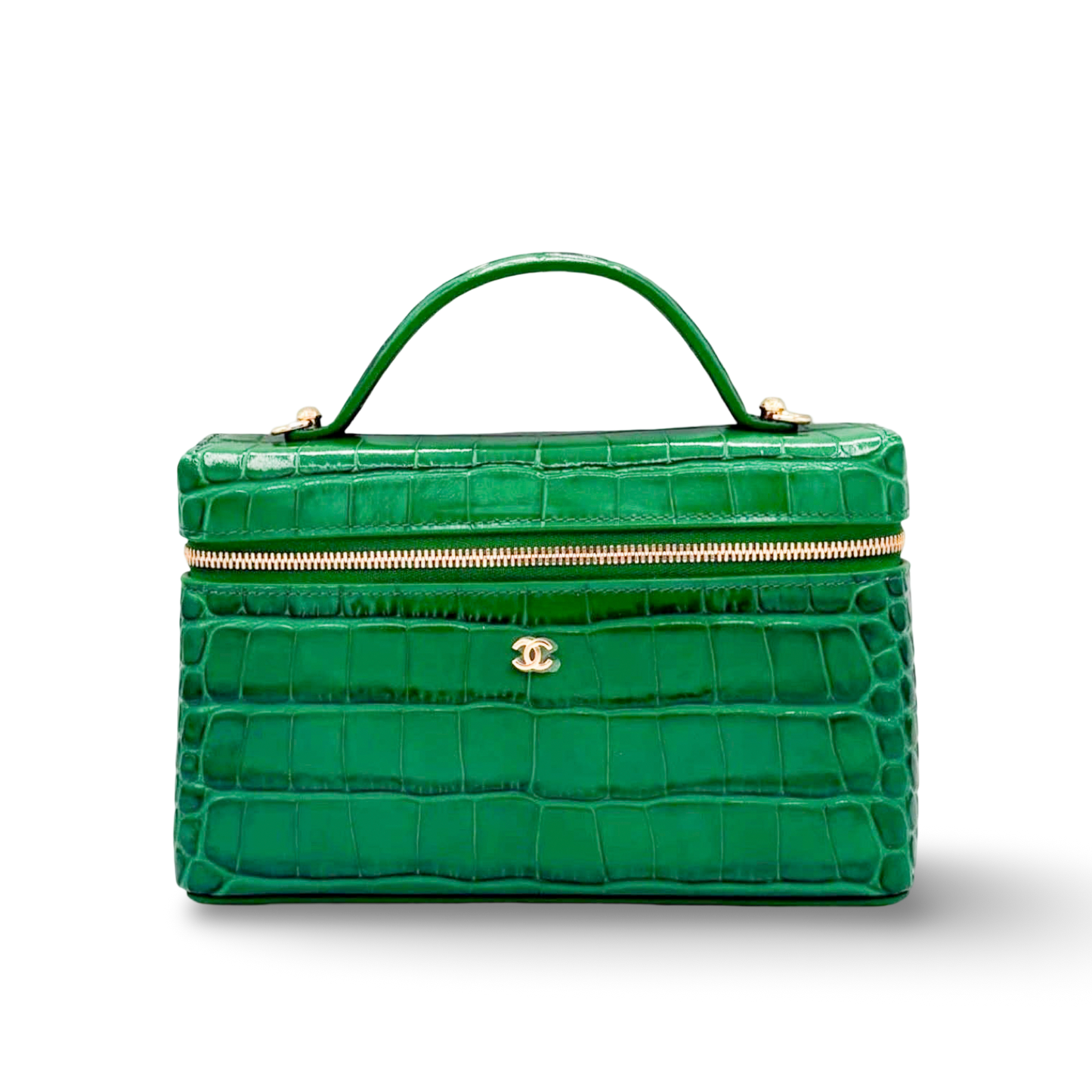 Chanel Quilted Caviar Crocodile 26A Slim Vanity Bag - GHW/ Green